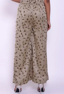 Printed Satin Palazzo in Light Beige