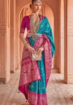 Printed Silk Saree in Blue