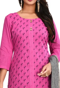 Printed South Cotton Straight Suit in Pink