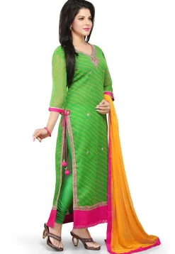 Printed Straight Cut Suit In Green