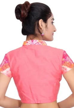 Printed Trim Bhagalpuri Silk Padded Blouse in Pink