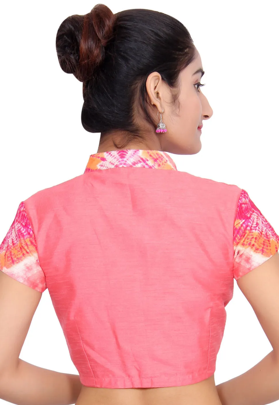 Printed Trim Bhagalpuri Silk Padded Blouse in Pink