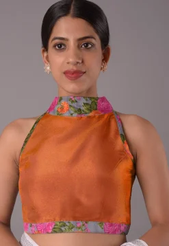 Printed Trim Crepe Blouse in Dark Orange