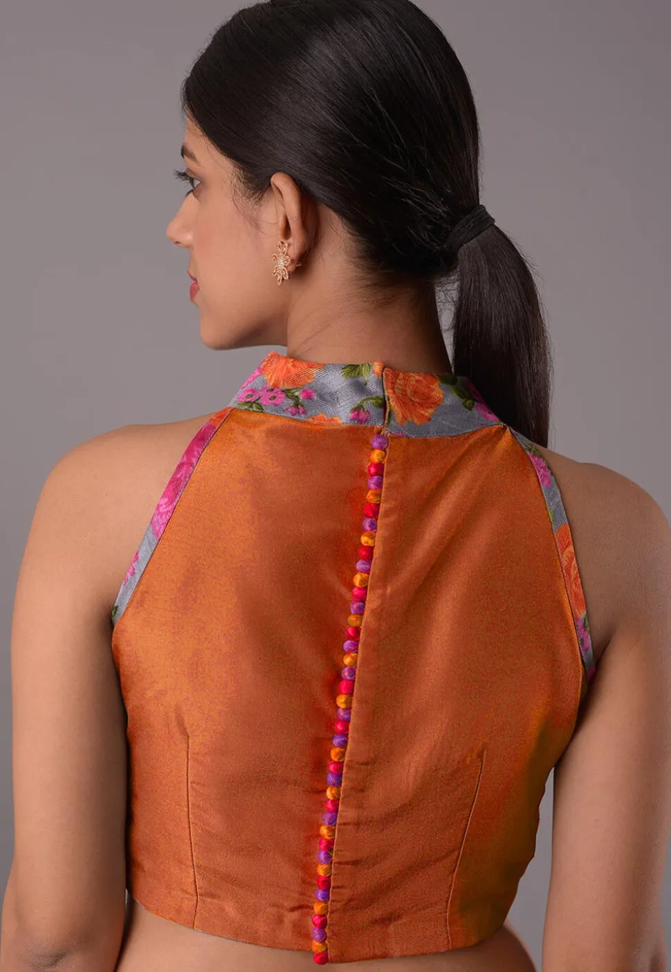 Printed Trim Crepe Blouse in Dark Orange
