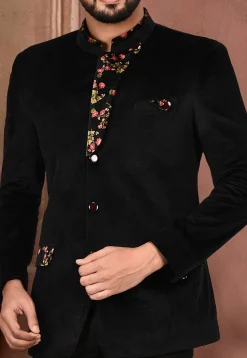 Printed Velvet Suit Set in Black