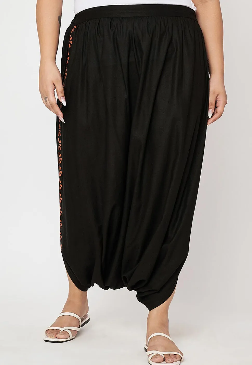 Printed Viscose Haram Pant in Black