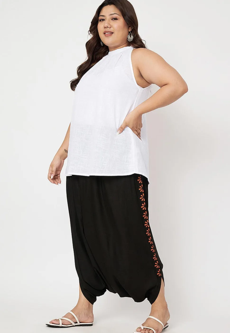 Printed Viscose Haram Pant in Black