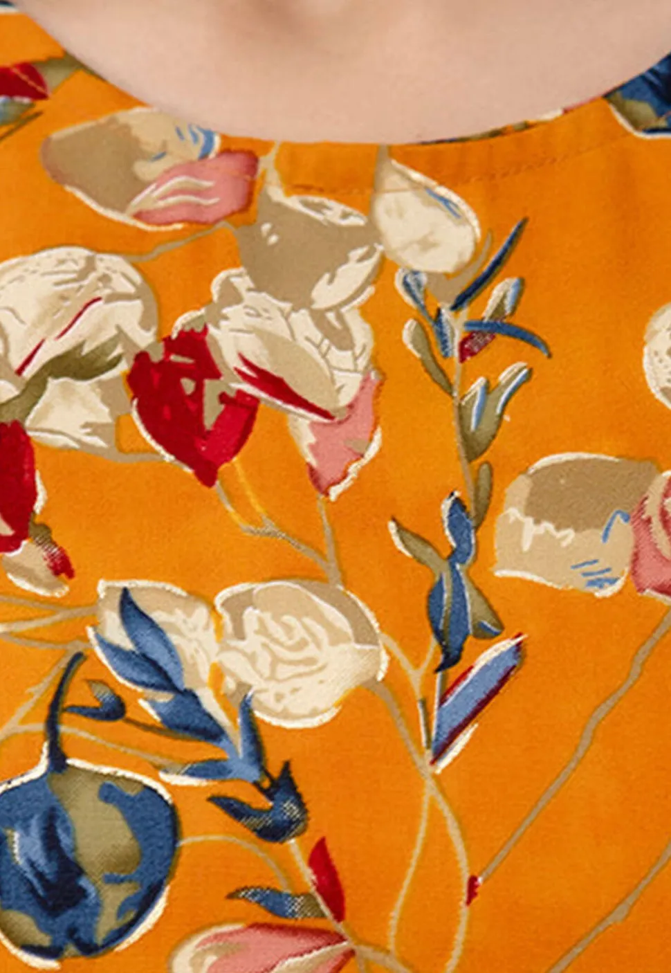Printed Viscose Rayon A Line Kurti in Orange