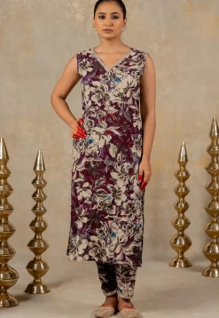 Printed Viscose Rayon Co Ord Set in Violet