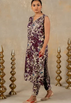 Printed Viscose Rayon Co Ord Set in Violet