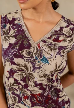 Printed Viscose Rayon Co Ord Set in Violet