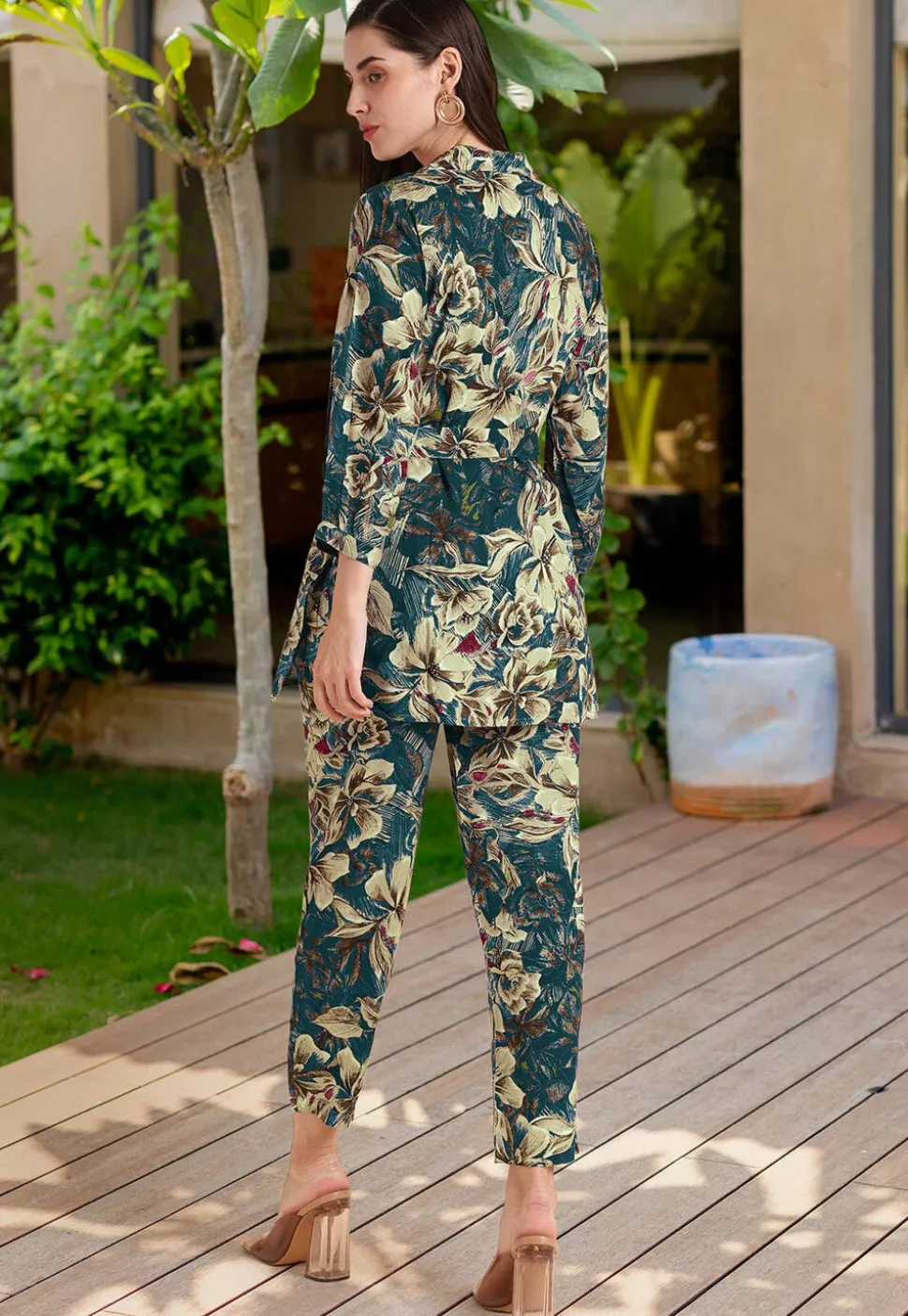 Printed Viscose Rayon Co Ord Set in Teal Blue