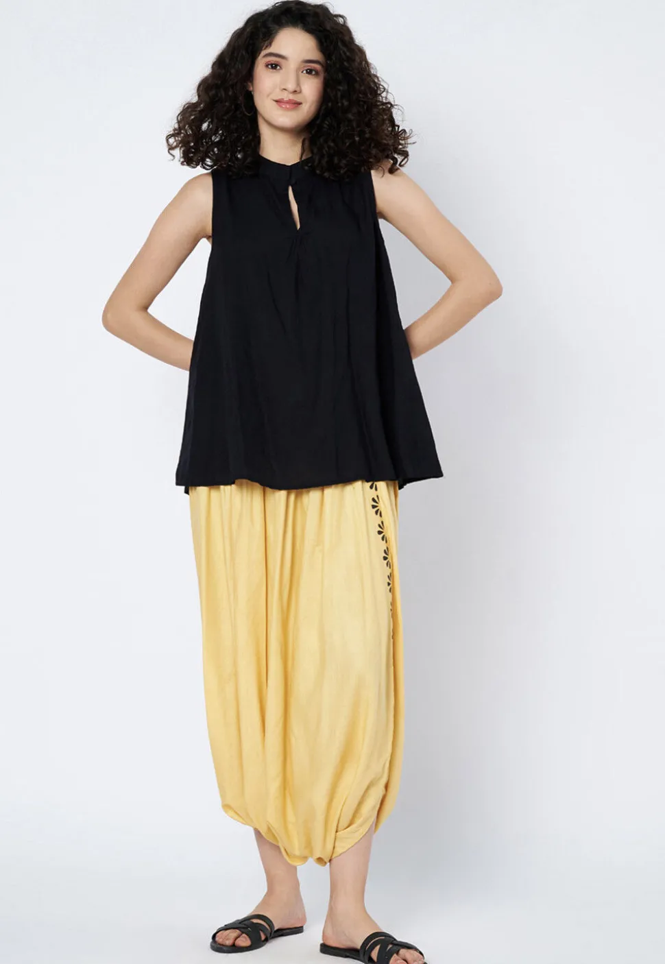 Printed Viscose Rayon Cowl Patiala in Beige