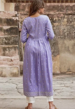 Printed Viscose Rayon Straight Kurta in Light Purple