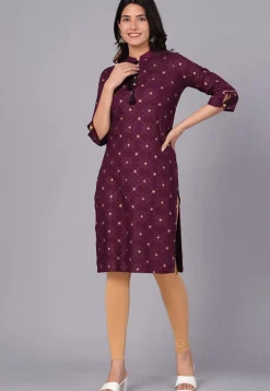Printed Viscose Rayon Straight Kurta in Violet