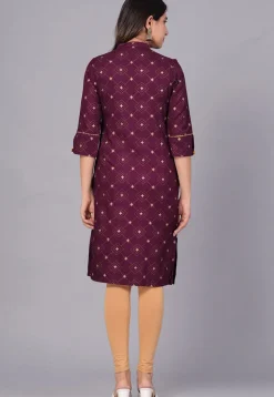 Printed Viscose Rayon Straight Kurta in Violet