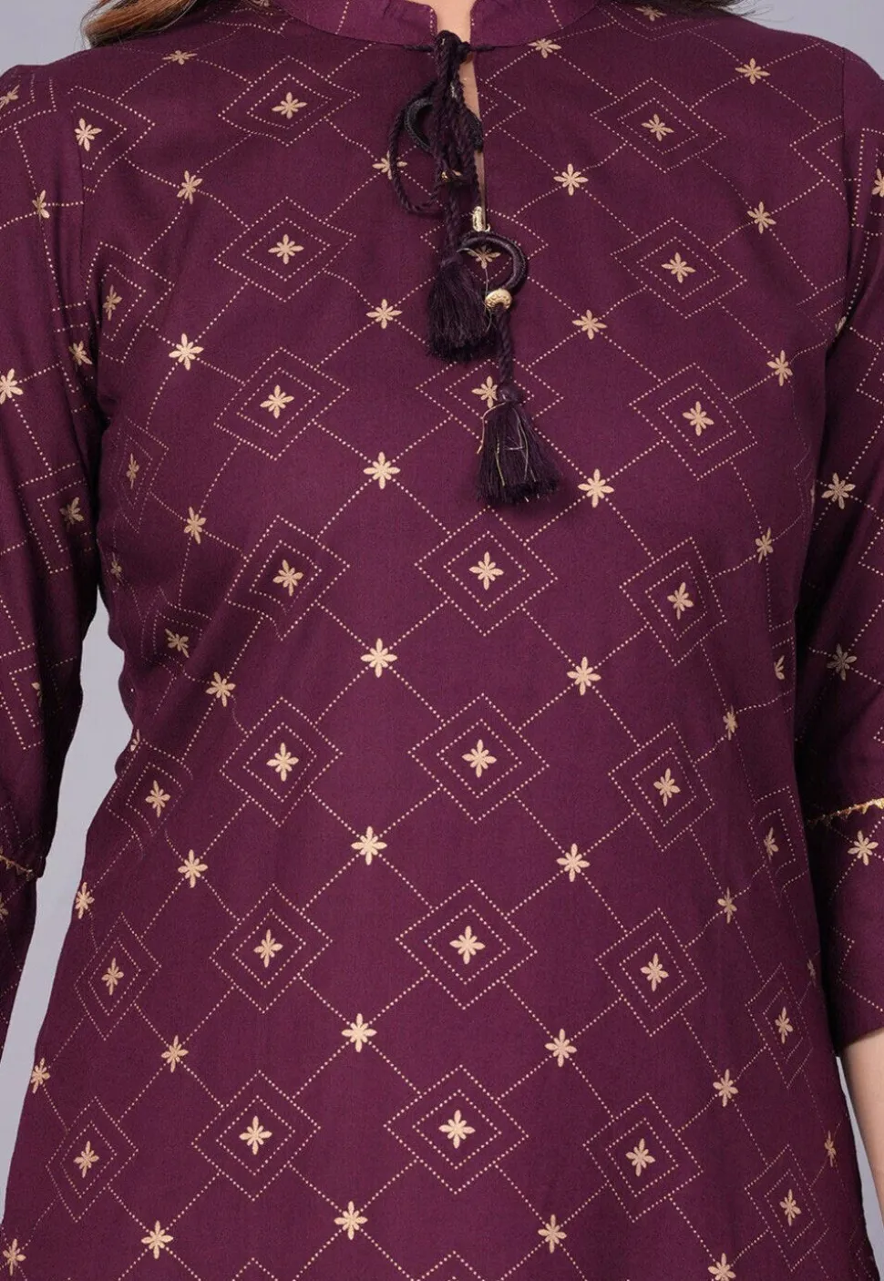 Printed Viscose Rayon Straight Kurta in Violet