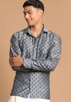 Printed Viscose Shirt in Grey