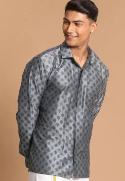 Printed Viscose Shirt in Grey