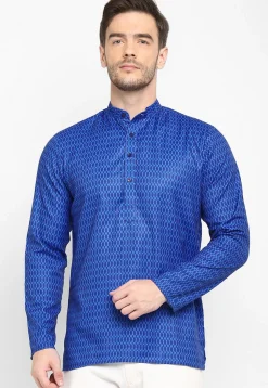 Printed Viscose Short Kurta in Blue