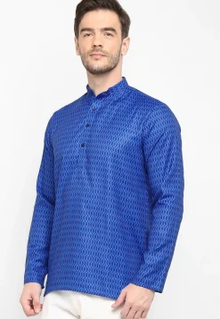 Printed Viscose Short Kurta in Blue