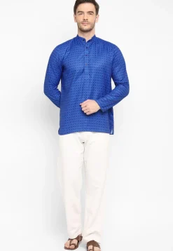 Printed Viscose Short Kurta in Blue