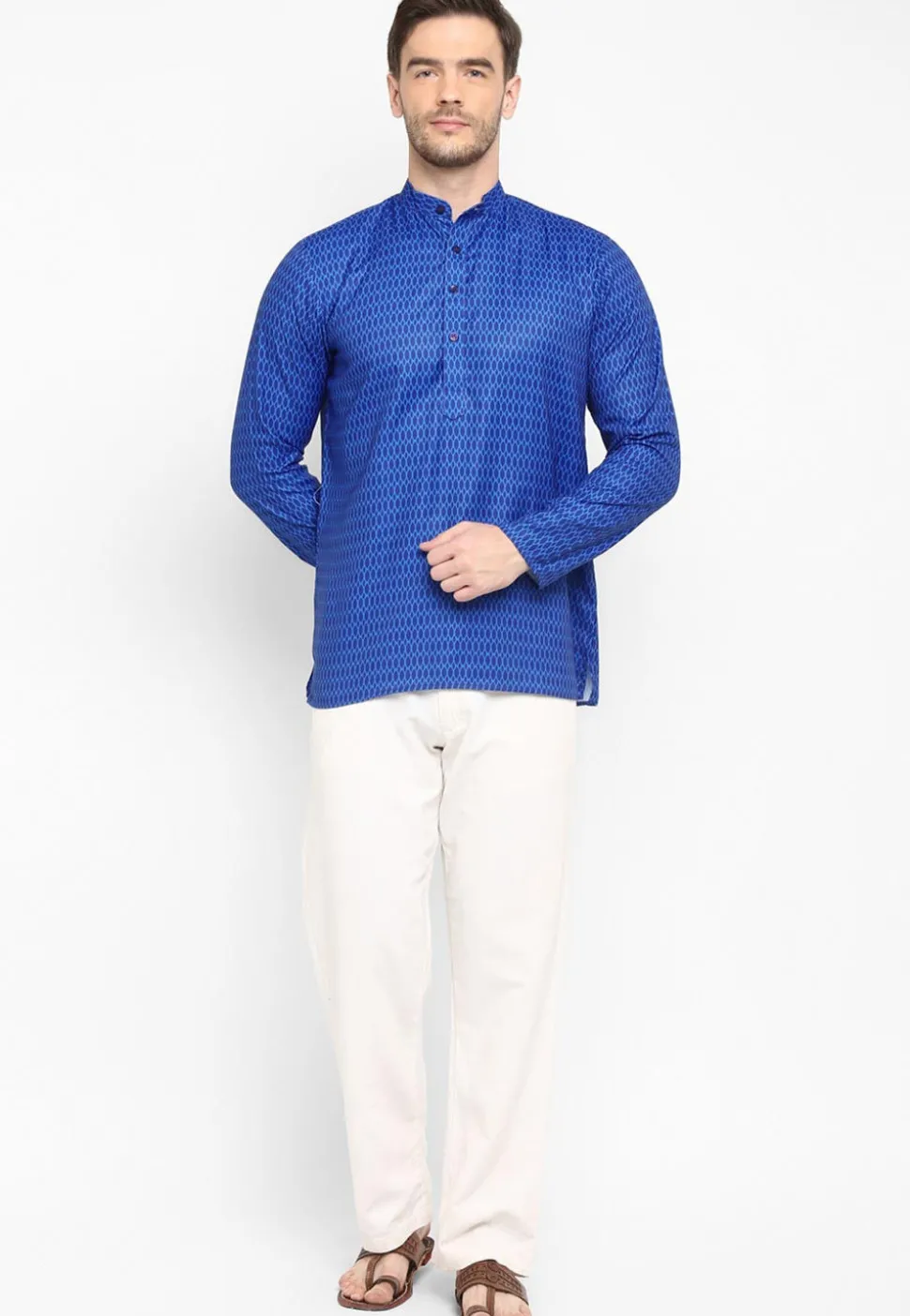 Printed Viscose Short Kurta in Blue