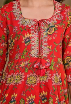 Printed Voile Anarkali Suit in Red