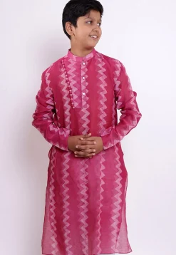 Pure Chanderi Silk Tie Dyed Kurta in Pink