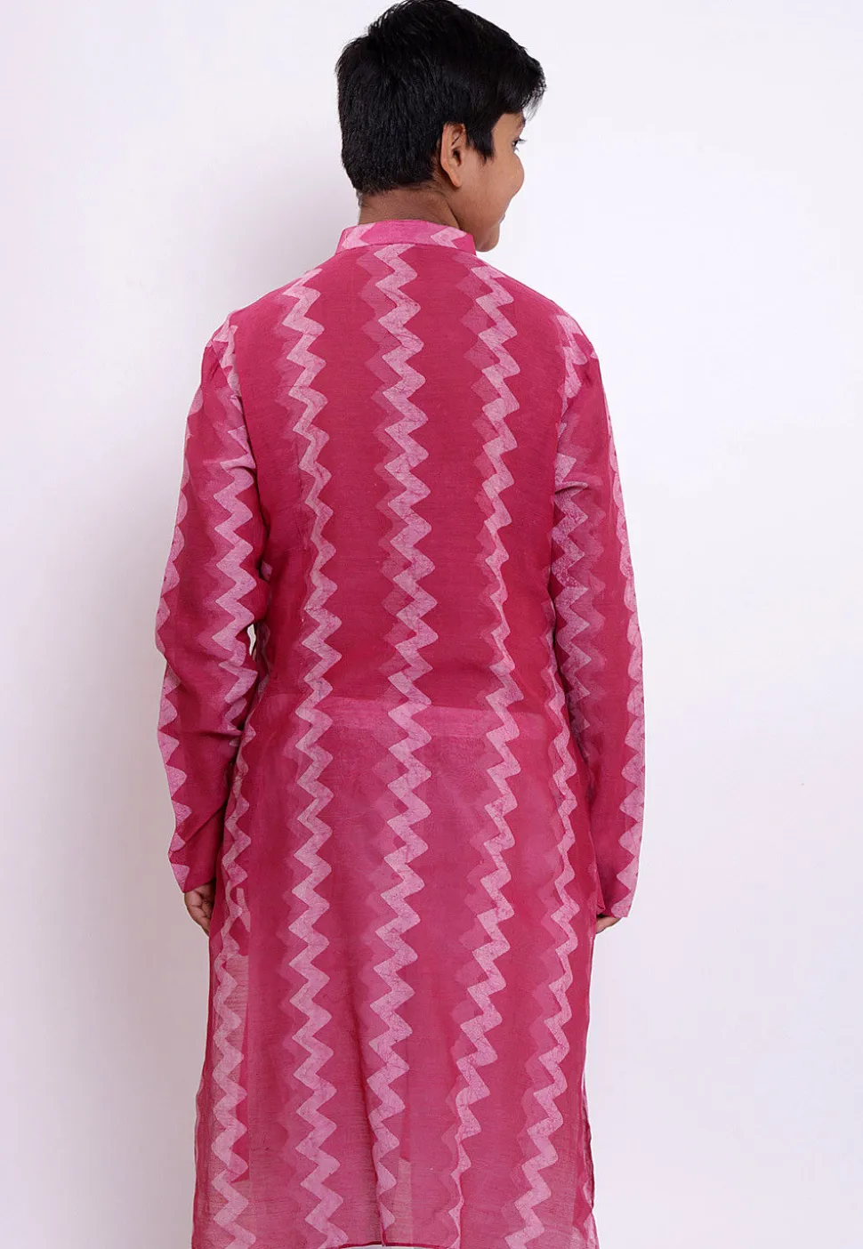 Pure Chanderi Silk Tie Dyed Kurta in Pink