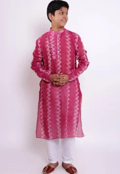 Pure Chanderi Silk Tie Dyed Kurta in Pink