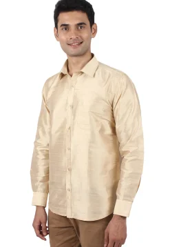 Pure Dupion Silk Shirt in Beige