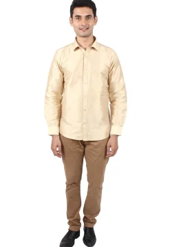 Pure Dupion Silk Shirt in Beige