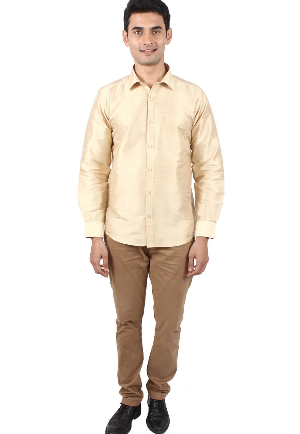 Pure Dupion Silk Shirt in Beige