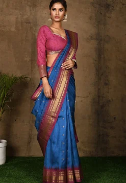Pure Gadwal Silk Handloom Saree in Blue