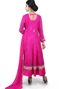 Pure Georgette Lehariya Anarkali Suit in Fuchsia