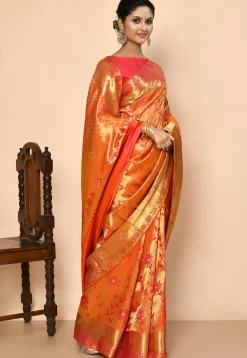 Pure Kanchipuram Silk Embellished Saree in Orange