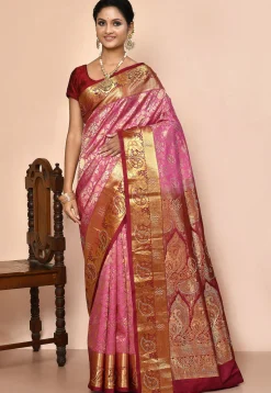 Pure Kanchipuram Silk Embellished Saree in Pink