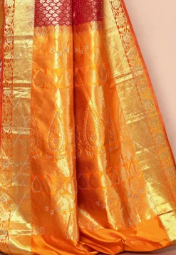 Pure Kanchipuram Silk Embellished Saree in Red