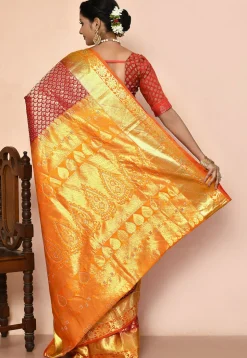Pure Kanchipuram Silk Embellished Saree in Red