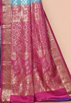 Pure Kanchipuram Silk Embellished Saree in Blue