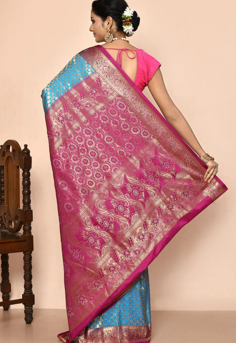 Pure Kanchipuram Silk Embellished Saree in Blue