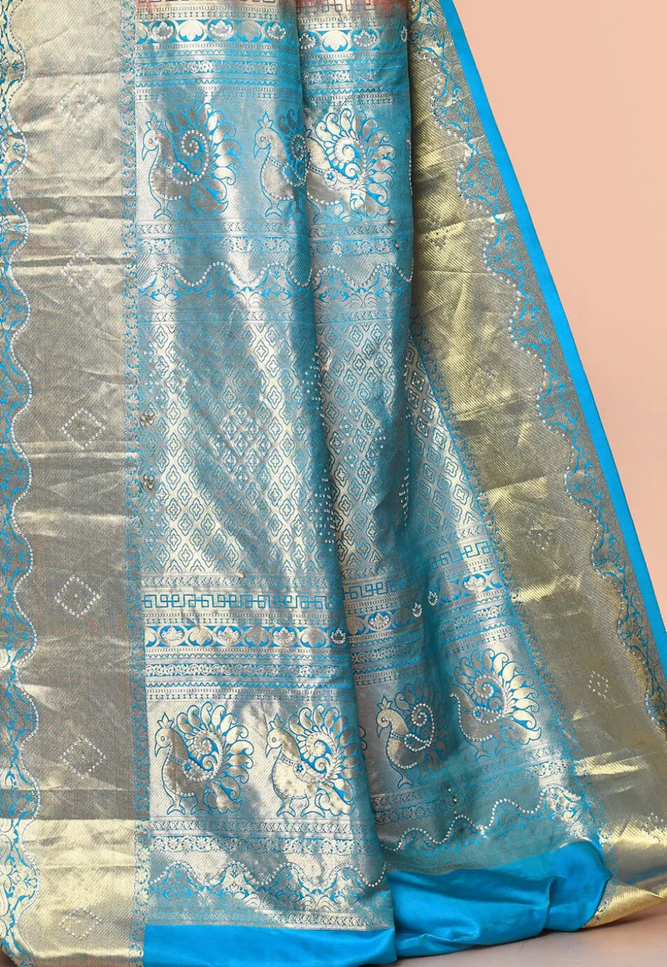 Pure Kanchipuram Silk Embellished Saree in Orange