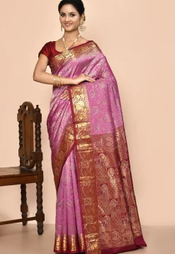 Pure Kanchipuram Silk Embellished Saree in Pink
