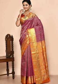 Pure Kanchipuram Silk Embellished Saree in Magenta