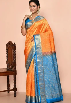 Pure Kanchipuram Silk Embellished Saree in Orange