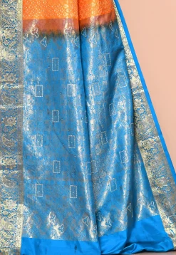 Pure Kanchipuram Silk Embellished Saree in Orange