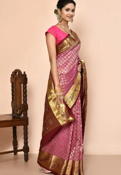 Pure Kanchipuram Silk Embellished Saree in Pink