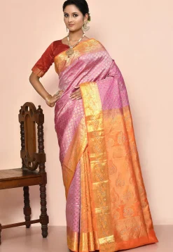 Pure Kanchipuram Silk Embellished Saree in Pink