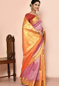 Pure Kanchipuram Silk Embellished Saree in Pink